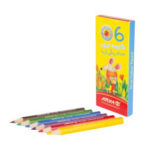 مداد رنگی 6 رنگ کوتاه آریا ( 24 جعبه )